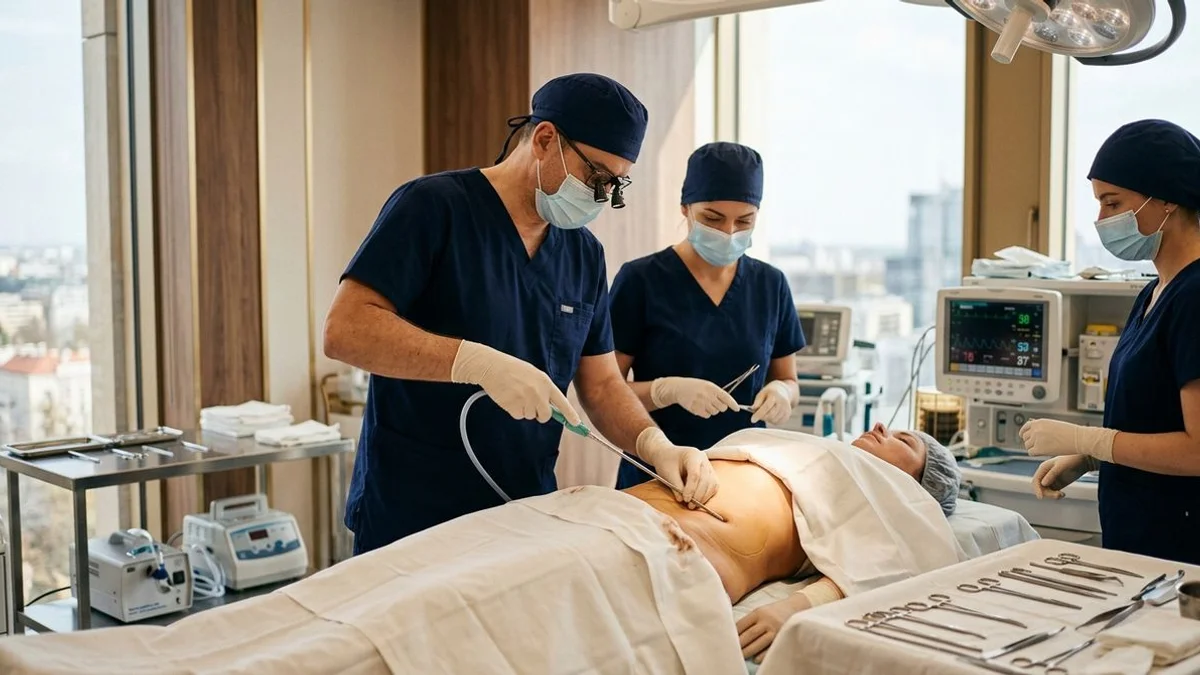 Zabieg abdominoplastyki w bloku operacyjnym Kliniki Dr. Piekar