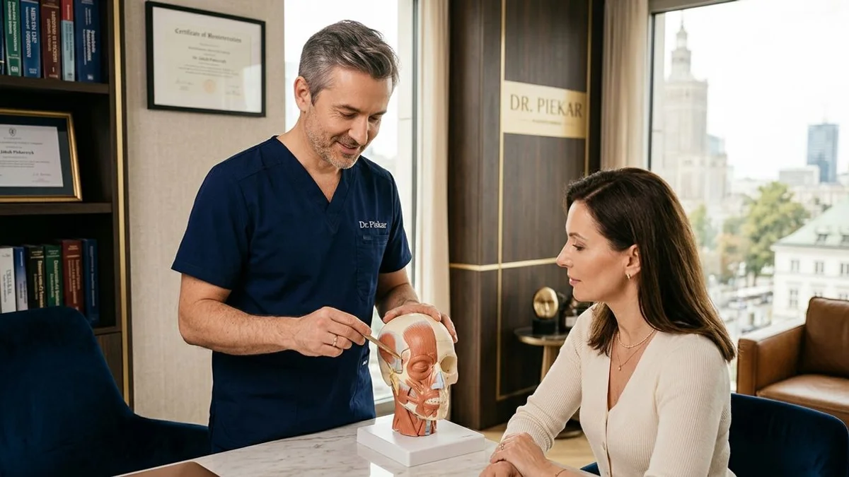 Dr Marcin Piekarczyk wyjaśnia technikę Deep Plane Face Lift podczas konsultacji w Klinice Dr. Piekar w Warszawie