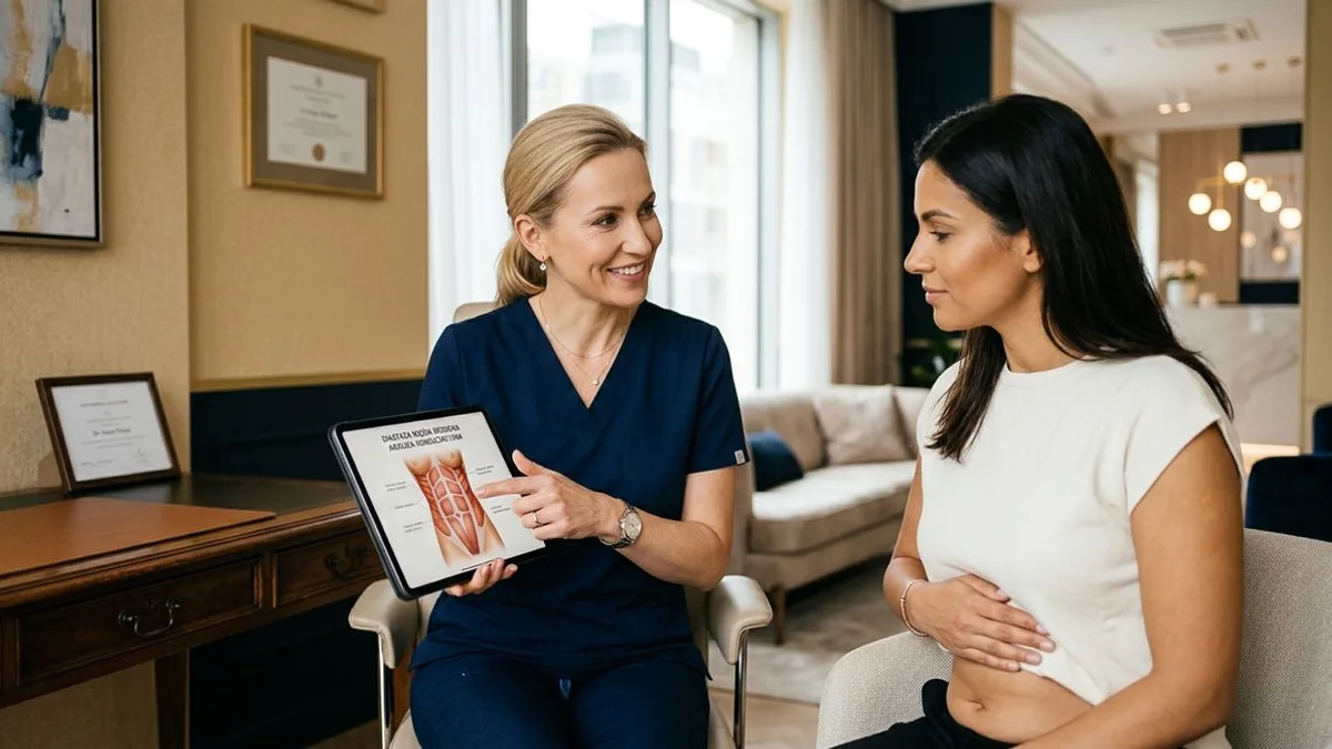 Konsultacja plastyki brzucha — analiza rozstępu mięśni prostych u pacjentki po ciąży